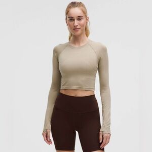 Lululemon Swiftly Tech Cropped Long Sleeve Shirt 2.0 size 6 Sheer Oak SHOK